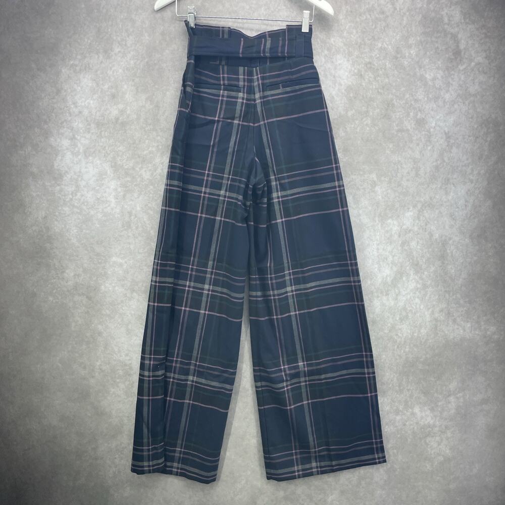 NY & Co 7th Ave 28x33 Women 2 Navy Pink Plaid Pants High Waist Wide Leg Academia - Picture 4 of 10